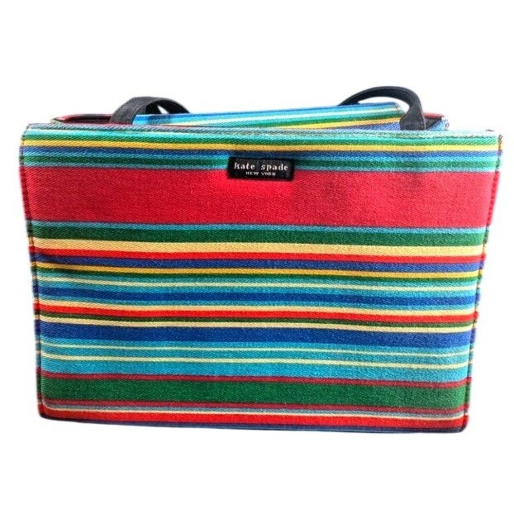 VTG Kate Spade Westchester Rainbow Striped Canvas Tote Bag Y2K Multi Color